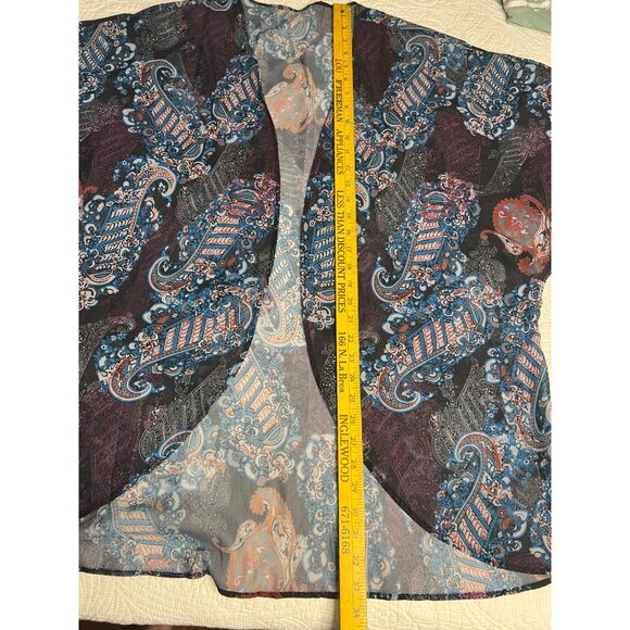 Sheer Paisley Open-Front Kimono Cardigan XXL Lightweight Boho Purple Blue Black - Picture 9 of 15
